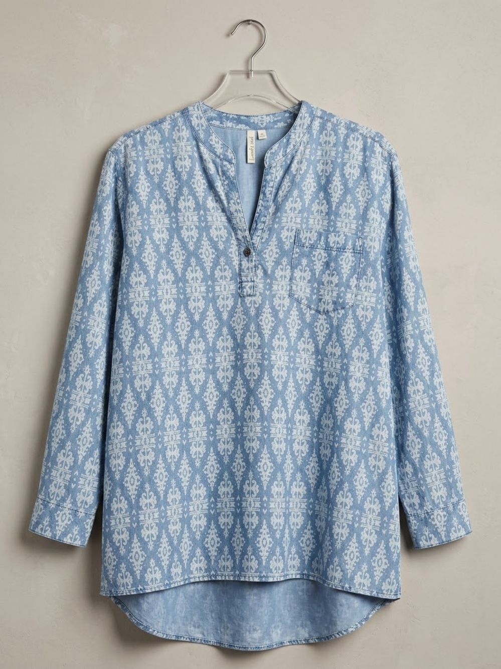 grand & greene Light Blue Printed Henley Tunic